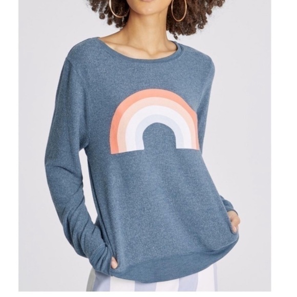 Wildfox Tops - Wildfox | NWT Blue Freedom Rainbow Sommers Crewneck Sweater Sweatshirt XL
